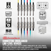 1/4-Inch TS (Mono) Multi-Colored Unbalanced Patch Cables (6 Pack)